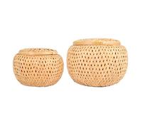 FutureHight Lot de 2 petites corbeilles décoratives en bambou avec couvercle pour les petits objets, boîte en bambou tressée et fabriquée à la main pour le rangement