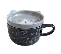 FutureHight Tasses à café créatives en céramique avec couvercle, motif chat mignon, tasses en porcelaine, famille, -déjeuner, lait, jus, boisson (bleu)