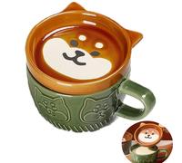 FutureHight Tasses à café créatives en céramique avec couvercle, motif chat mignon, tasses en porcelaine, famille, -déjeuner, lait, jus, boisson () (vert)