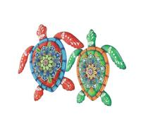 FUTUREORYY 2 pièces Décoration Murale Tortue Métal Ornement Artisanal Coloré Fer Rouge et Vert Suspendu pour Intérieur et Jardin Salon et Terrasse