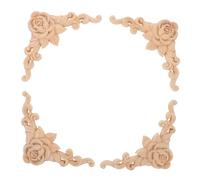 FUTUREORYY 4 Pièces Applique Sculptée Massif Décorations Angle Fleur Rose Style Européen pour Meubles Portes Armoires DIY