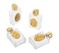 FUTUREORYY 4 Pièces Flacons Eau Sainte Verre avec Relief Alliage Doré Bouteilles de Voyage Embossées pour Événements Spirituels Baptêmes Mariages et Église