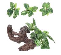 FUTUREORYY 4pcs Bois Flotté Artificiel pour Aquarium en Plastique, Décorations Grotte et Feuille, Espace Sûr pour Poissons et Plantes Aquarium Stable