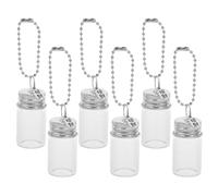 FUTUREORYY 6 Pièces Lot de 6 Mini Flacons en Verre Transparent 7 ML avec Porte-Clés Métal, Petits Bocaux DIY pour Messages, Présents Mariage, Pendentifs Bouteille à Souhaits, Accessoires