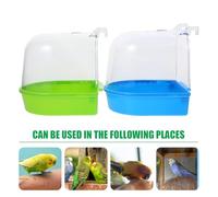 FUTUREORYY Bassin De Bain pour Oiseaux Petit Modèle Transparent Et Léger, Accessoires De Bain pour Perroquets, Lot De 2 Pièces Bleu Et Vert, Nettoyage Et Hygiène pour Petits Oiseaux en Cage