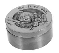 FUTUREORYY Boîte à Dents De Lait Ronde En Métal Antique Ours Petit Format, Rangement Solide Pour Bébé, Coffret Souvenir Première Coupe De Cheveux, Naissance Et Conservation Cheveux Fœtaux