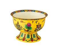 FUTUREORYY Bol Bouddhiste Céramique Émaillée Jaune avec Motifs Bonnes Fortunes Bol de Sacrifice Décoratif à Lusure pour Offrandes et Cérémonies