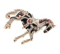 FUTUREORYY Broche Cheval au Galop en Émail Noir et Cristaux, Style Palais Élégant, Accessoire Raffiné pour Fête du Printemps 2026 et Tenue Formelle