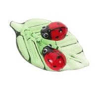 FUTUREORYY Décoration de Feuille en Cristal Deux Figurines de Coccinelles Miniatures 31x51x14 Mm 12 G, Accessoires de Jardin Féerique, Statuette D’Animaux en Cristal pour Micro-Paysage