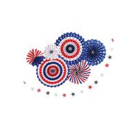FUTUREORYY Ensemble de Guirlandes de Fleurs en Éventail en Papier 7 Pièces Guirlande d'Étoiles pour Décoration de Fête Nationale Américaine Fournitures de Fête Colorées pour Célébration en