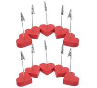 FUTUREORYY Lot de 10 Porte-Cartes de Visite Rouges avec Pince 4,8 X 4,2 X 1,5 Cm, Socle en Bois Artisanal, Porte-Photos Polyvalent pour Saint-Valentin, Clips D'images Décoratifs pour Maison