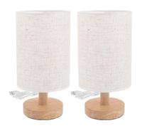 FUTUREORYY Lot de 2 Lampes de Chevet en Bois Massif Abat-Jour en Lin Lumière LED Chaude Fixe Lampe de Table Décorative Moderne pour Chambre et Bureau Petite Veilleuse Nordique Artisanale