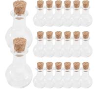 FUTUREORYY Lot de 20 Bouteilles à Souhaits Transparentes en Verre avec Bouchon en Liège, Petites Bouteilles de Rangement Rondes à Fond Plat, pour DIY, Décoration et Conservation D’Objets