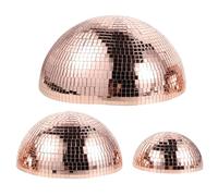FUTUREORYY Lot de 3 Boules Disco à Effet Miroir Adhésives en Verre Réfléchissant, Sphères Demi-boules Décoratives Murales en Rose Doré, Tailles 10/15/20 Cm, Accessoire Festif pour