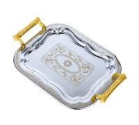 FUTUREORYY Plateau de Service Rectangulaire Acier Inoxydable avec Poignées Plateau Multifonction pour Fruits Snacks et Thé Design Élégant et Robuste pour Maison Bureau et Réception