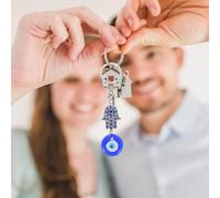 FUTUREORYY Porte-clés Métal Bleu Turc avec Strass Étincelants Breloque Inoxydable pour Clés de Voiture Sacs et Décoration Intérieure Charme Vintage et Culturel