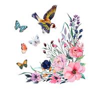 FUTUREORYY Sticker Mural Décoratif Wc Autocollant Auto-adhésif Fleurs Oiseaux pour Salle de Bain Carrelage Toilettes Décoration Imperméable