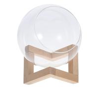 FUTUREORYY Terrarium Verre Rond avec Support Bois pour Plantes d'Intérieur Décoratives Vase Transparent pour Décoration de Jardin Patio et Serre
