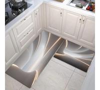 Futurisme Tapis De Cuisine Antidérapant 2 Pièces, Tapis De Sol Route De Briques Tunnel, Lavable pour La Bureau La Salle À Manger Couloir, 50x80cm+50x150cm, Beige