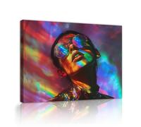 futurisme toile art mural arc-en-ciel lumière et ombre impressions femme portant des lunettes soleil photos murales prêtes à accrocher pour salon appartement 45x60cm cadre intérieur