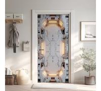 Futuriste Poster de Porte 3D Trompe L'oeil 73x205 cm, Sci-Fi Auto-Adhésif Sticker Porte pour Chambre Cuisine, Vaisseau Spatial Stickers Autocollants de Porte