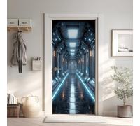 Futuriste Poster de Porte 3D Trompe L'oeil 73x205 cm, Vaisseau Spatial Auto-Adhésif Sticker Porte pour Chambre Cuisine, Ascenseur Stickers Autocollants de Porte