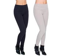 Futuro Fashion 2X Leggings d'hiver chaudes pour femmes, taille haute, longueur complète, en coton, avec doublure en polaire à l'intérieur, 2 packs LWPP28, noir/beige, XL