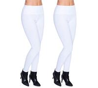 Futuro Fashion 2X Leggings d'Hiver Chauds pour Femmes, Taille Haute, Longueur Complète, en Coton avec Doublure en Polaire, Lot de 2 LWPP28, Blanc/blanc, 48