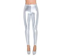 FUTURO FASHION Legging effet mouillé en latex imitation cuir brillant pour femme Taille haute Argenté Doré Tailles 36 à 48, Taille classique argentée, 46