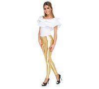 FUTURO FASHION Femmes Leggings effet mouillé en latex Faux cuir brillant Couleurs argent or Taille haute et classique Tailles 8-20, 40