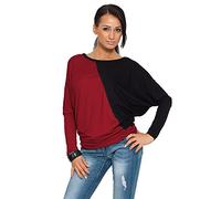 FUTURO FASHION - Haut à Manches Longues Chauve-Souris - Femme - Color Block/Style Kimono - 6042 - Noir/Grenat - 44 (XXL)