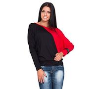 FUTURO FASHION - Haut à Manches Longues Chauve-Souris - Femme - Color Block/Style Kimono - 6042 - Noir/Rouge - 42 (XL)