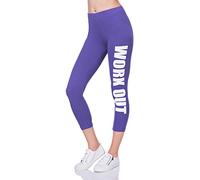 FUTURO FASHION® - Legging court de sport - inscription « Work Out » - fitness/running - tailles 36 à 50 - LWO34 - Violet - 38