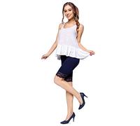 FUTURO FASHION Legging court d'été pour femme avec dentelle florale en coton uni LKL, bleu marine, 40