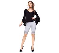 FUTURO FASHION Legging court d'été pour femme avec dentelle florale en coton uni LKL, Cendré, 42