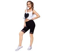 FUTURO FASHION Legging court d'été pour femme avec dentelle florale en coton uni LKL, Noir , 48