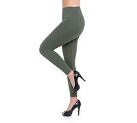 FUTURO FASHION - Legging de qualité pour Femme LWP - Taille Haute - Hiver - Coton Doux - Grandes Tailles - Taille 38 Classique - Kaki