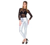 FUTURO FASHION - Legging Long Taille Haute - Sexy - Latex/Imitation Cuir - Brillant/Effet mouillé - Taille 46 - Argenté