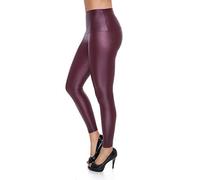 FUTURO FASHION - Legging Long Taille Haute - Sexy - Latex/Imitation Cuir/Brillant ou Mat Effet mouillé - Grenat - 40