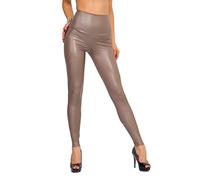 FUTURO FASHION - Legging Long Taille Haute - Sexy - Latex/Imitation Cuir - Mat - Taille 38 - Cappuccino