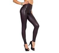 FUTURO FASHION - Legging Long Taille Haute - Sexy - Latex/Imitation Cuir - Mat - Taille 38 - Chocolat