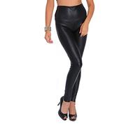 FUTURO FASHION - Legging Long Taille Haute - Sexy - Latex/Imitation Cuir - Mat - Taille 46 - Noir Mat