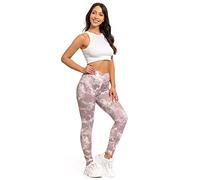FUTURO FASHION Leggings pour Femme Tie Dye Taille Haute Contrôle du Ventre Pantalon Extensible pour Dames Pantalon de Sport élastique Vêtements de Sport Gym Fitness Course à Pied Yoga Rose XL/2XL