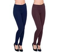 FUTURO FASHION Lot de 2 leggings chauds pour femme Taille haute en coton avec intérieur polaire - - 38