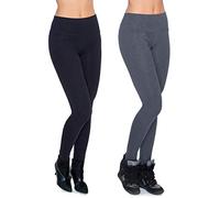 FUTURO FASHION LWPP28 Lot de 2 leggings chauds pour femme en coton taille haute avec intérieur en polaire, noir/graphite, 48