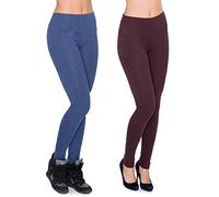FUTURO FASHION LWPP28 Lot de 2 leggings en coton taille haute avec intérieur en polaire pour femme - - 44
