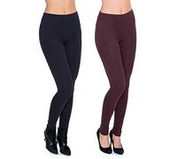 FUTURO FASHION LWPP28 Lot de 2 leggings en coton taille haute avec intérieur en polaire pour femme - - 50