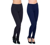 FUTURO FASHION LWPP28 Lot de 2 leggings en coton taille haute avec intérieur en polaire pour femme - Noir - 44