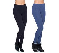 FUTURO FASHION LWPP28 Lot de 2 leggings en coton taille haute avec intérieur en polaire pour femme - Noir - 36