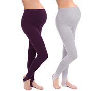 FUTURO FASHION Pregls Lot de 2 leggings de grossesse en coton avec intérieur en polaire pour l'hiver et l'automne, Prune/cendre., 50